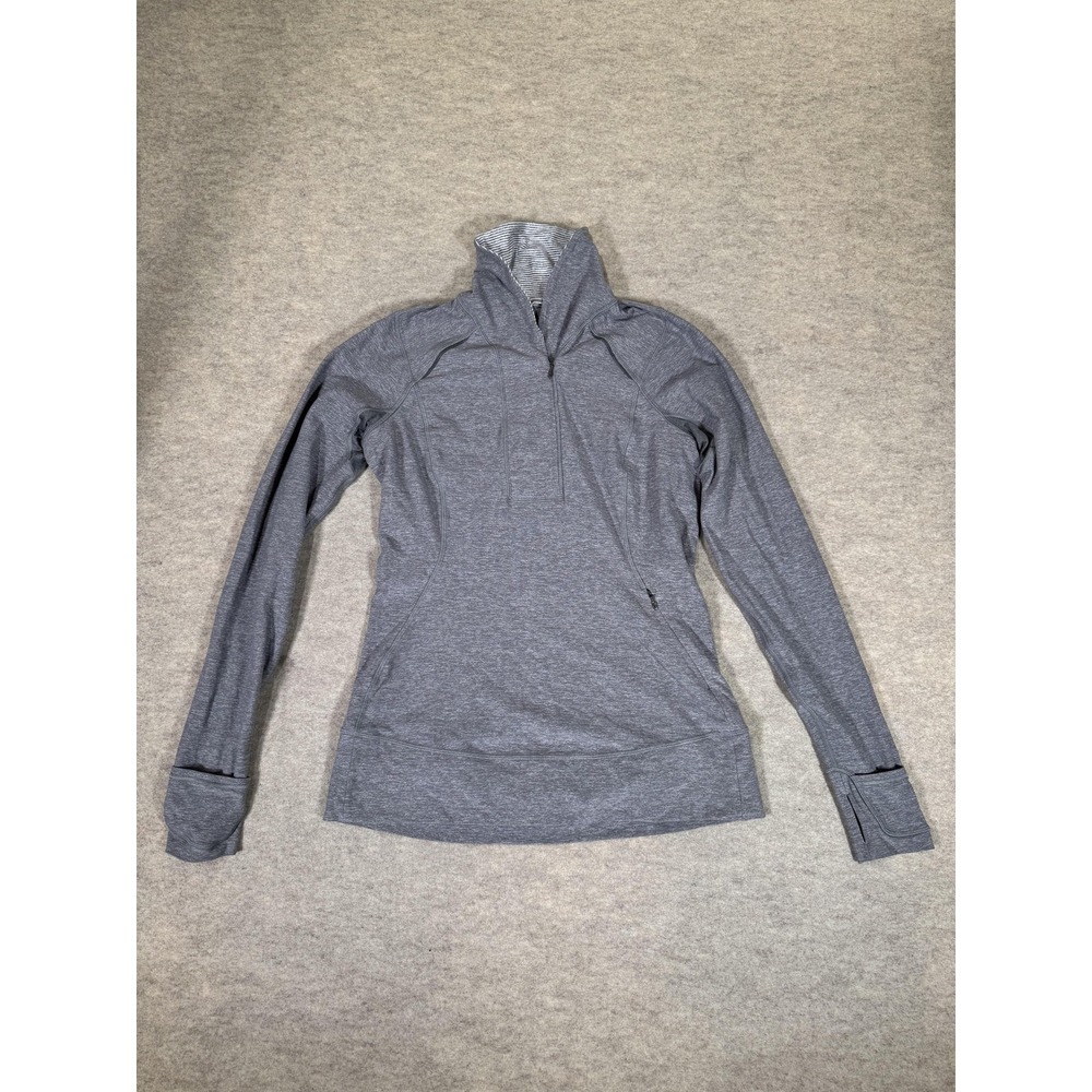 Lululemon Long Sleeve Shirt Womens 10 Gray‎ 1/4 Zip Running Thumbholes Pockets